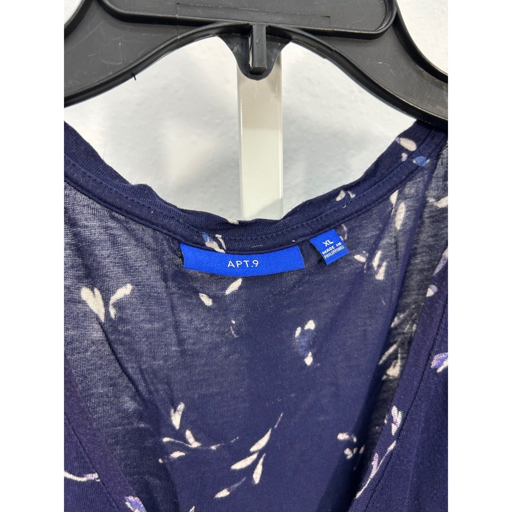 Apt. 9 Womens XL Navy Blue Floral Sleeveless V-Neck Blouse Tank Top - Picture 3 of 4